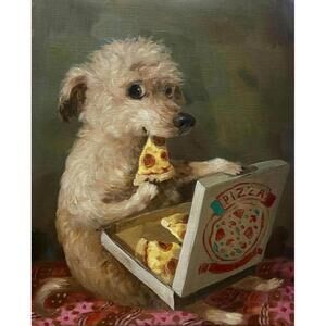Alison Friend - RARE ORIGINAL PIZZA LOVER - Dog Art Print LIMITED EDITION